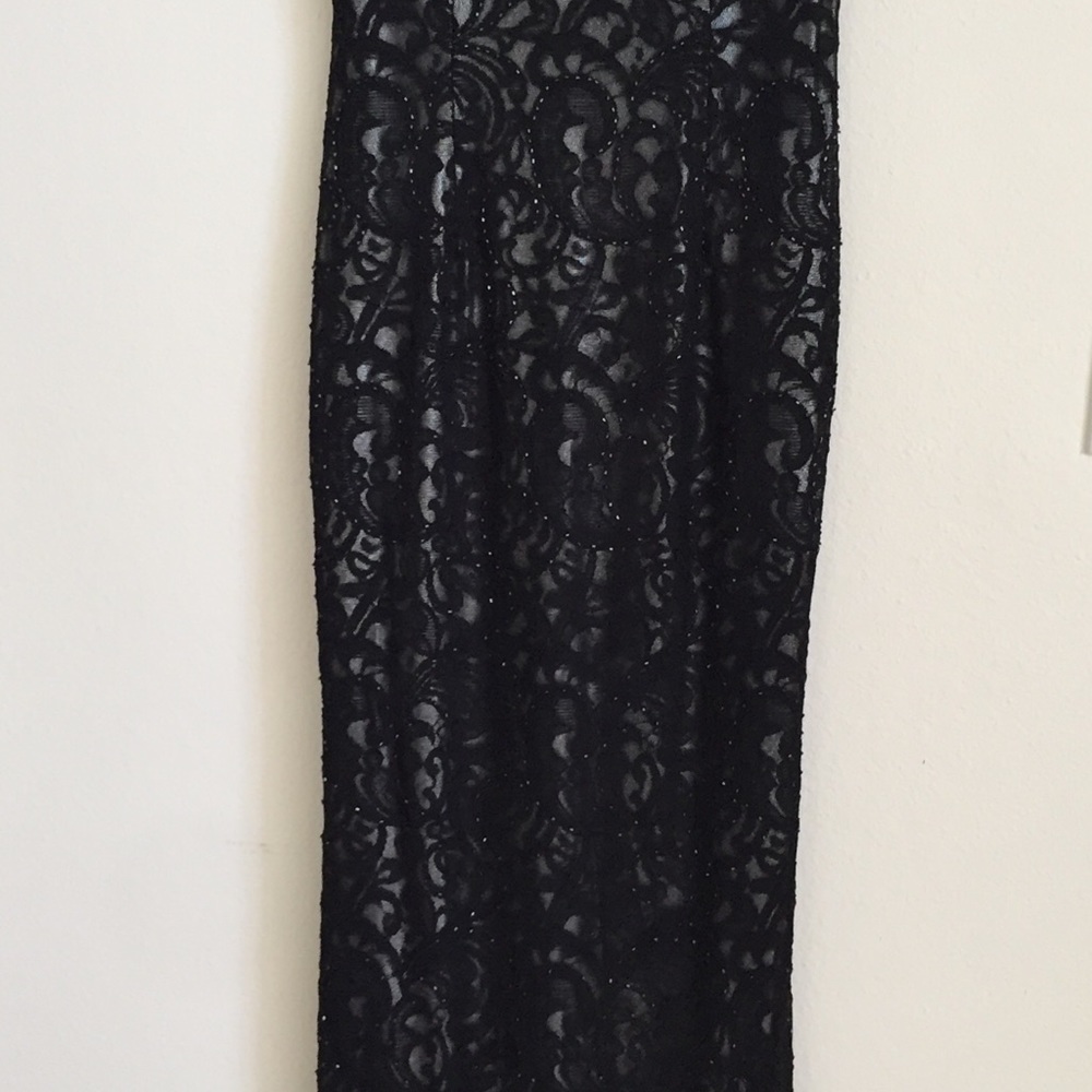Black embroidered long party dress